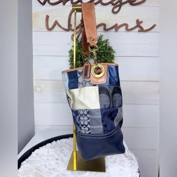 Coach Denim Patchwork Shoulder Bag 10003 Holiday 2006 Ltd Edition Leather Trim - Picture 4 of 16